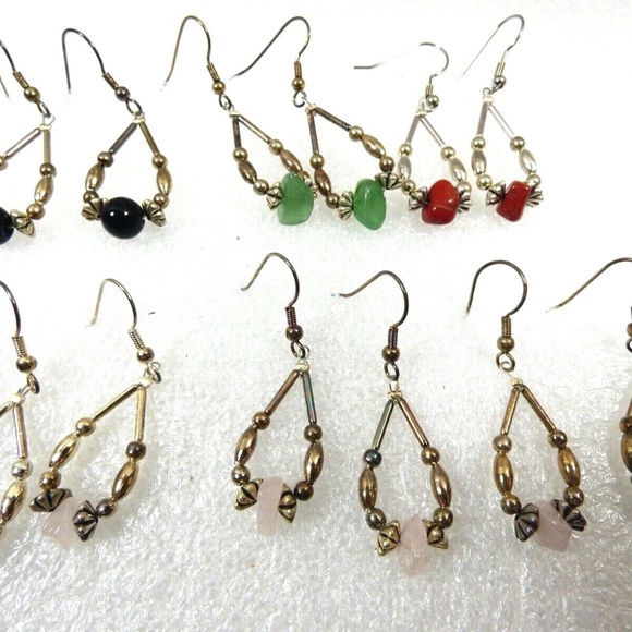 lot of 6 Handcrafted Liquid Silver Black Onyx Quartz Chandelier dangle earrings - Picture 2 of 9